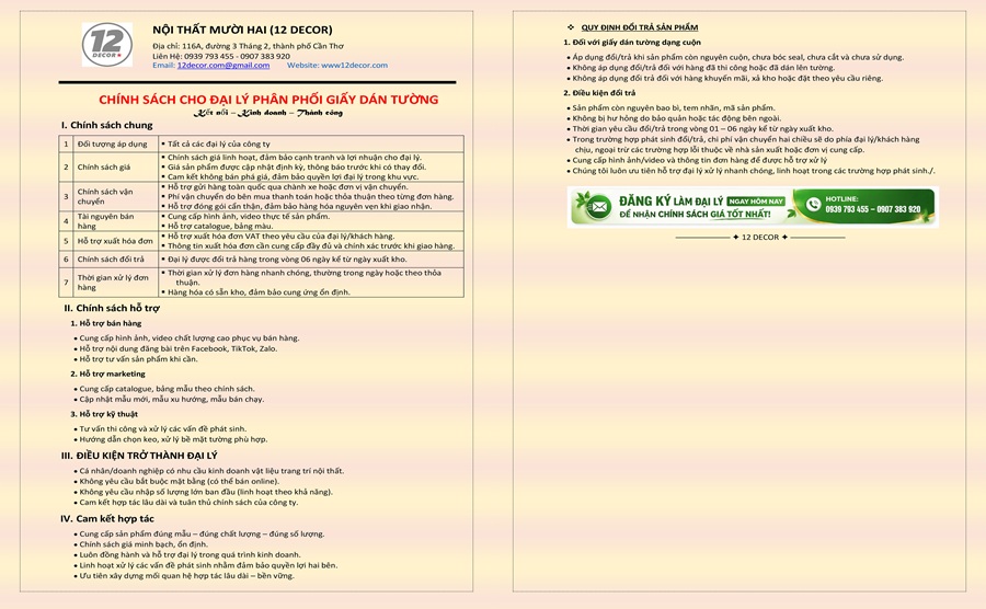 CHÍNH SÁCH CHO ĐẠI LÝ PHÂN PHỐI GIẤY DÁN TƯỜNG